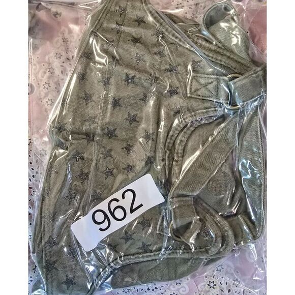 Green Canvas Tote Silver Star Print & Dual Front Buckle Pockets  Angels - Picture 9 of 9